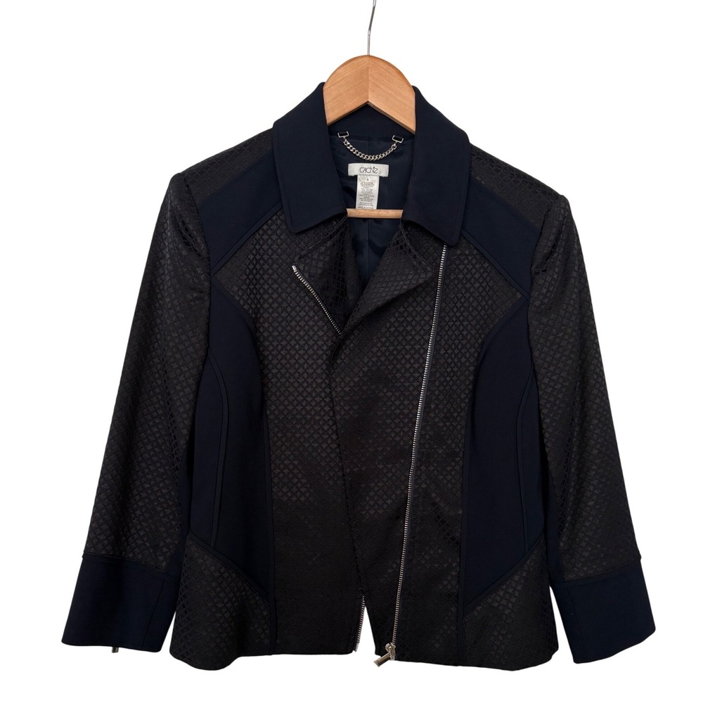 Vintage Cache Moto Jacket Whimsigoth Jacquard Asymmetrical Zip Textured Size 8